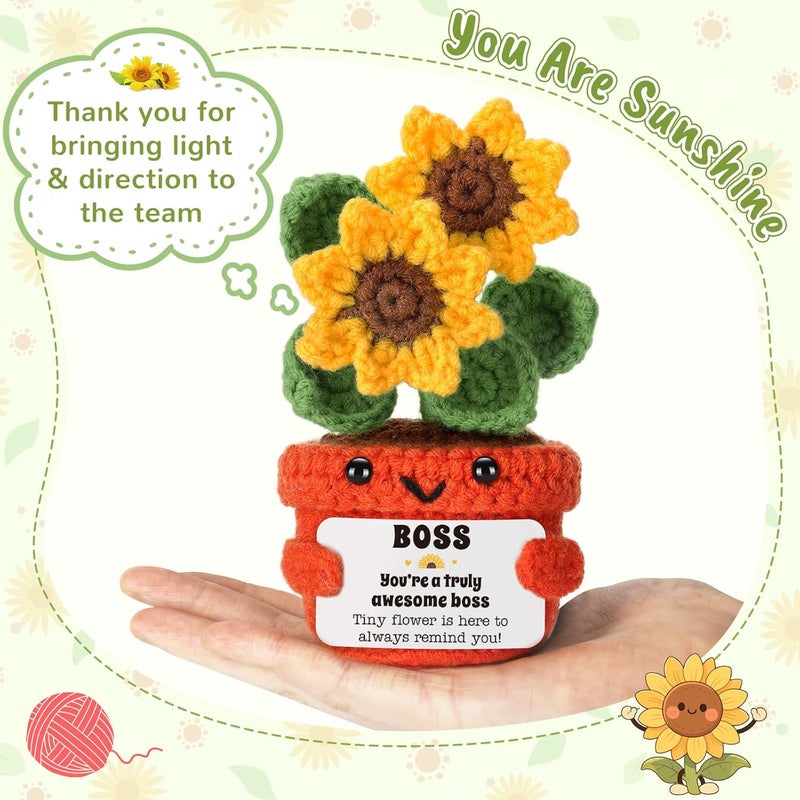 LuoHere Boss Lady Gifts for Women Men Bosses Day Appreciation Gifts Best Boss Leader Principal Mentor Leadership Manager Coworker Promotion White Elephant Christmas Funny Office Gift Cute Crochet Sunflower - Image 3